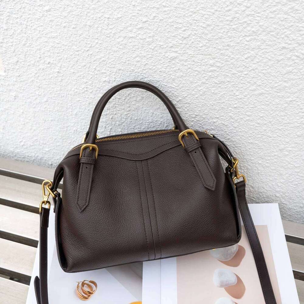 Genuine Grade Leather Women's Shoulder Crossbody Luxury Designer Brand Soft Cowhide Female Handbag High Quality Bowling Bag
