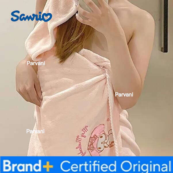 Sanrio Anime Melody Cute Plush Towel Dry Hair Cap Coral Fleece Bathroom Set Suitable For Adults And Children To Wrap Bath Towels H260130