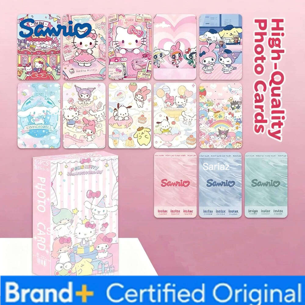 Sanrio 55pcs Cute Hello Kitty Kuromi Cinnamoroll My Melody Photo Cards | Aesthetic Double-Sided Printed Postcards Perfect Birthday Gift H2601301