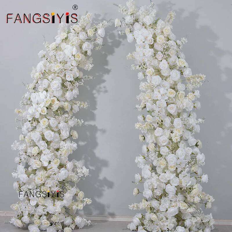 White Rose Orchid Hyacinth Floral Arrangement Decor Horn Arch Wedding Backdrop Floor Flower Row Event Stage Banquet Party Props Y260130