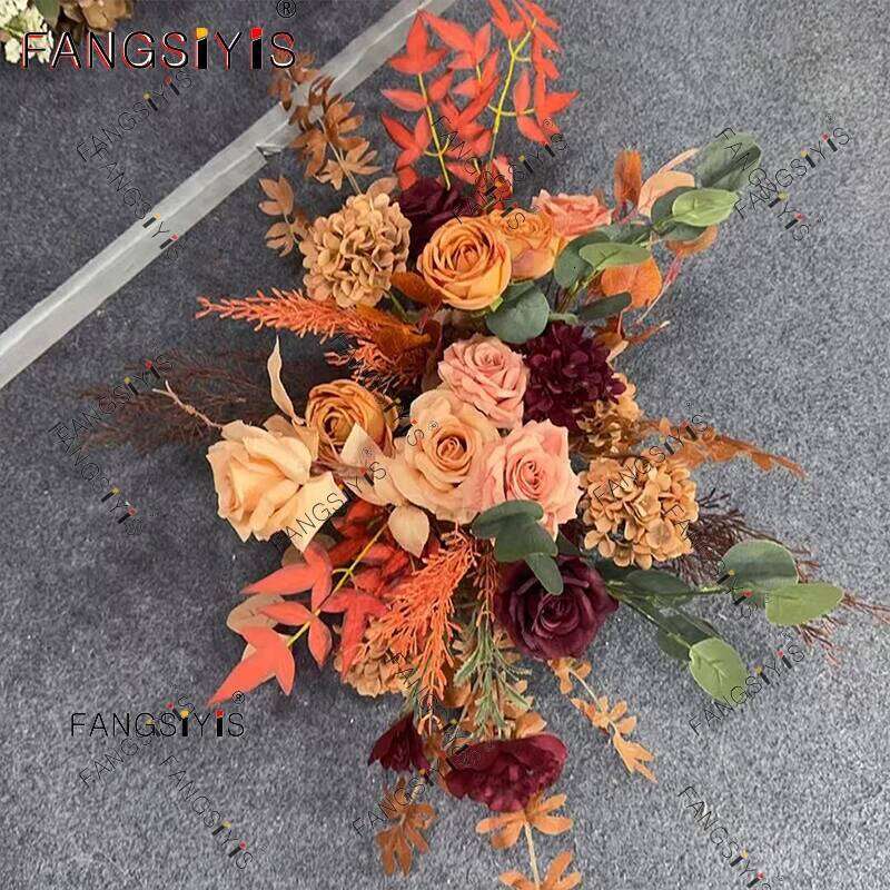 vintage brown Floral Wedding Artificial Row Arrangement Road Lead Flower Ball Auditorium Marriage Backdrop Wall Decoratio W260130