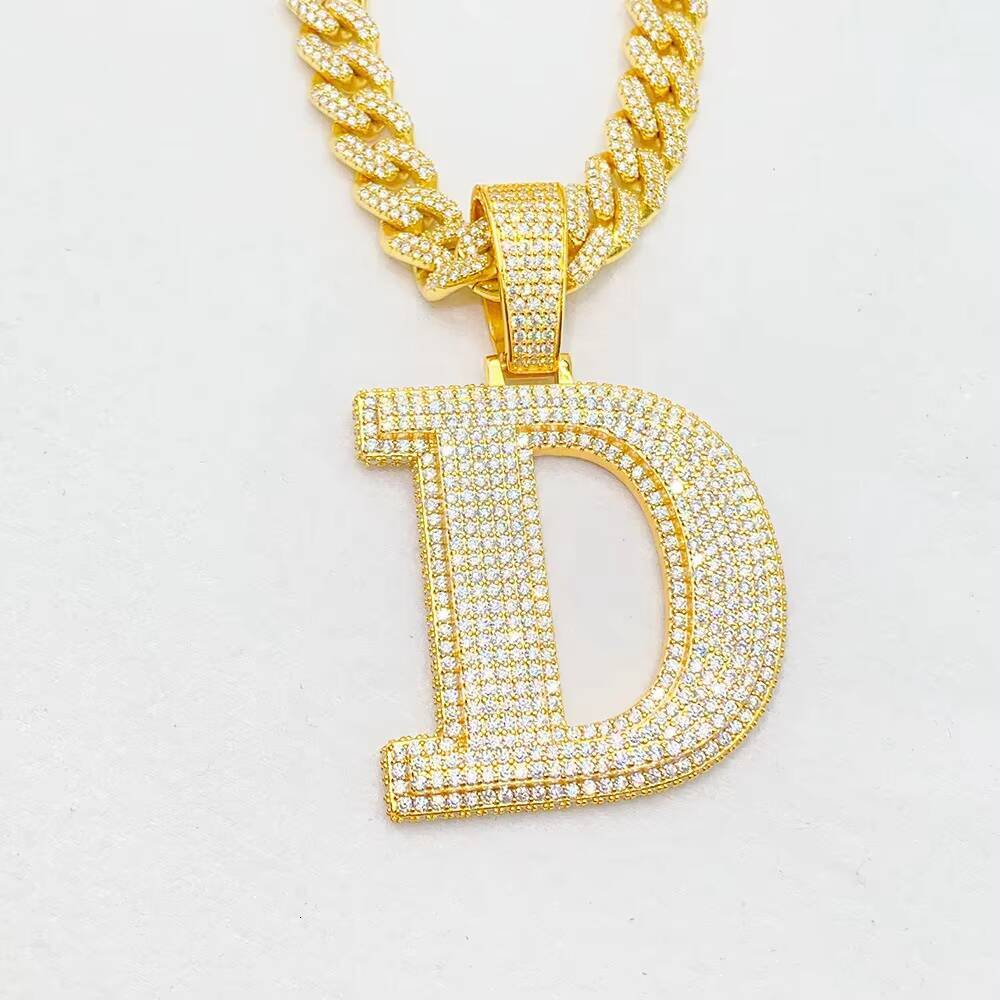 Gold S925 Sterling Silver VVS Moissanite Diamond Initial Letter Pendant Custom Iced Out Hip Hop Jewelry Trendy Style
