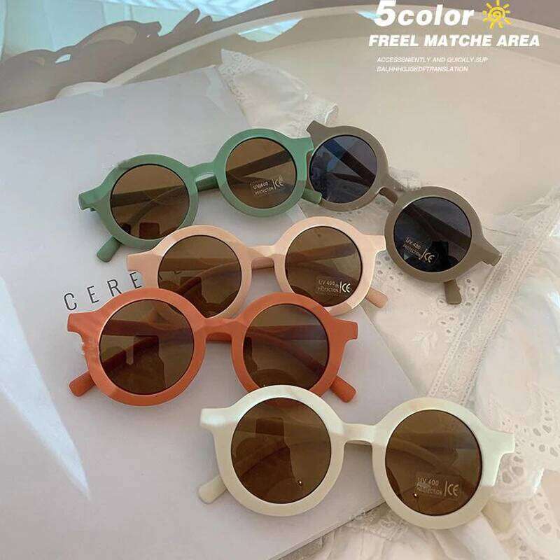 4pcs Round Fashion Cute Children's Sunglasses Parent Child Frosted Sun Solid Color Candy Colors Glasses Baby Eyeglasses H260130