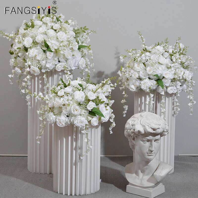 White lily of the valley Rose Artificial Flower Ball Road Lead Floor Floral Wedding Welcome Sign Decor Hang Flowers Party Y260130