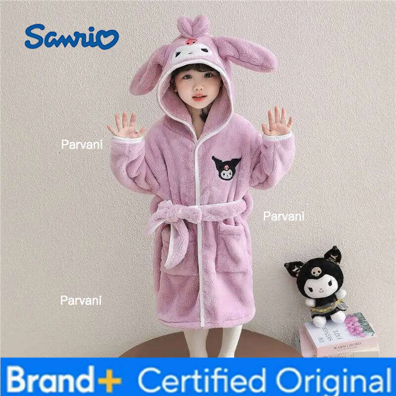Sanrio Kuromi My Melody Winter Spring Girls Robe Pajamas Set Coral Fleece Hooded Kids Baby Homewear Bathrobe Sleepwear H2601301