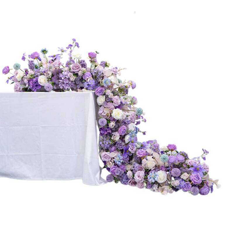 Purple Flower Arrangement Wedding Table Decor Floral Runner Artificial Flowers Row Event Party Backdrop Prop Window Display prop W260130