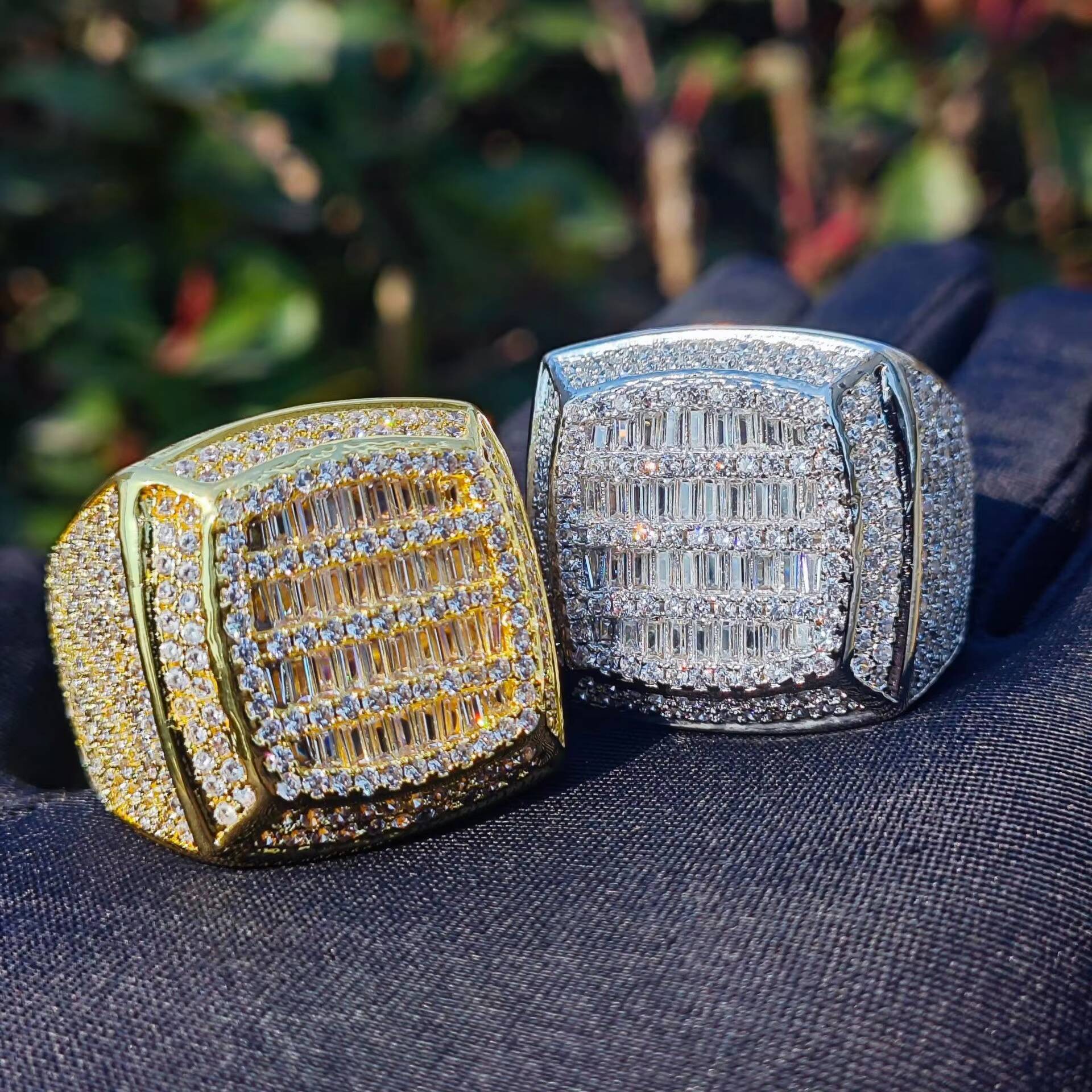 Hip Hop 18K Gold Plated Ice Out Square Band Cubic vvs moissaniteia vvs moissanite Diamonds Finger Rings for Women