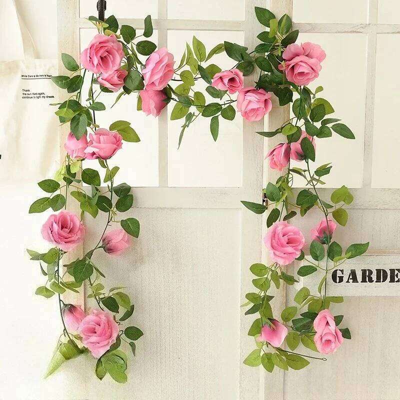 225cm Artificial 10-head Wall Hanging Simulating Evergreen Green Plants Garden Wedding Rose Flowers Vine Decor W260130