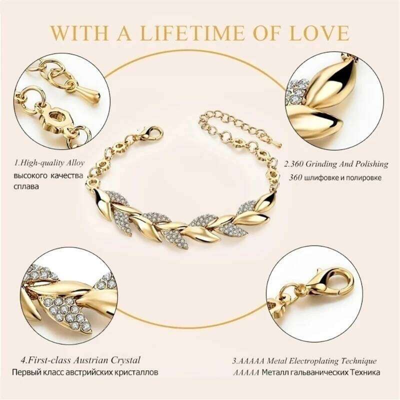 Luxury Love Braided Leaf Bracelet Charm Crystal Wedding Bracelets for Women Anniversary Valentines Day Gifts Aesthetic Jewelry
