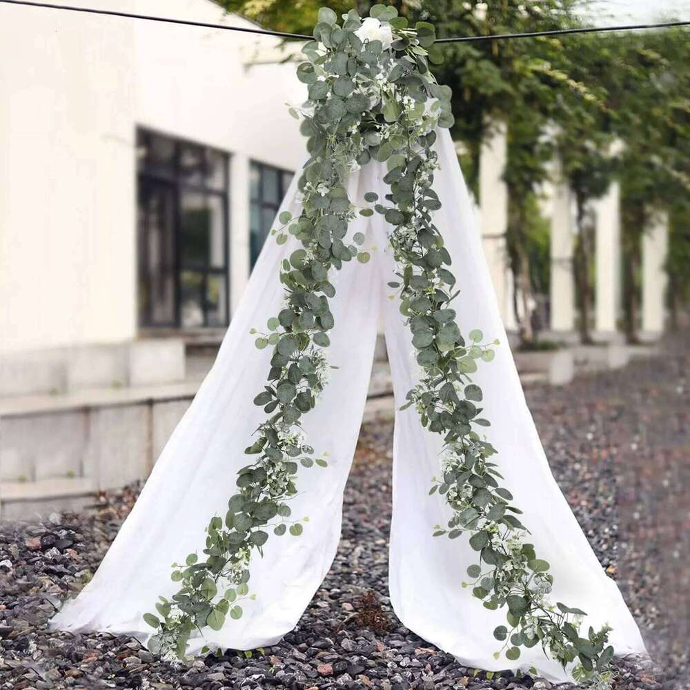 1pc Artificial Eucalyptus Leaves Greenery Garland Faux Plant Spring Vines with White Flowers Berries for Wedding Home Party Deco Y260130