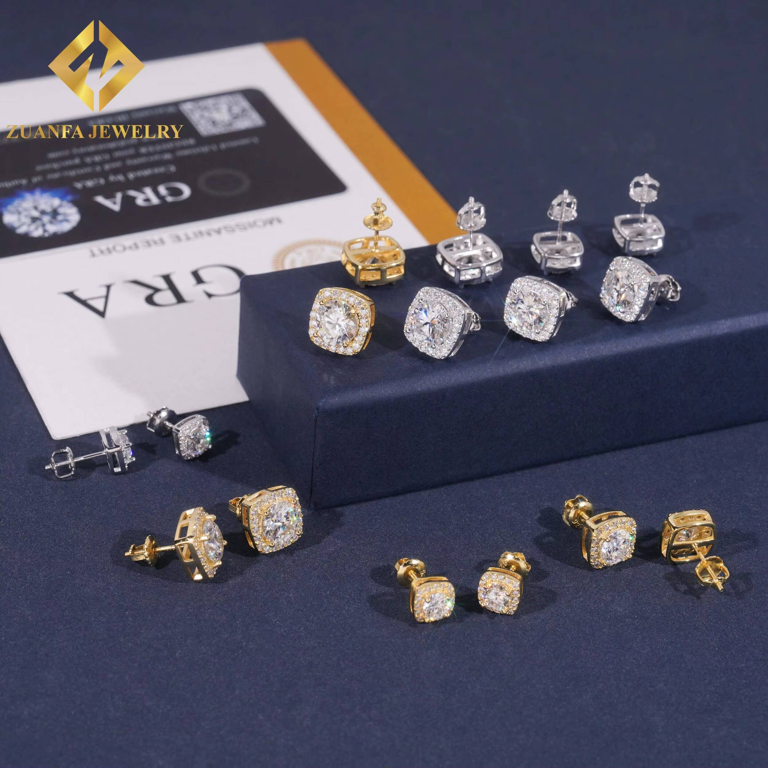 Ready Stock Fast Delivery 925 Sterling Silver VVS Moissanite Square Halo Stud Earrings Factory Wholesale White Gold Plated