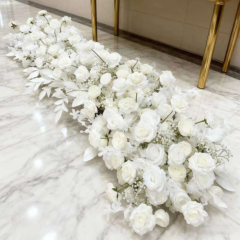 pink Artificial Flower Row Long Runner Red White Rose Wedding Backdrop Decor Floral Arrangement Props Table Centerpiece W260130