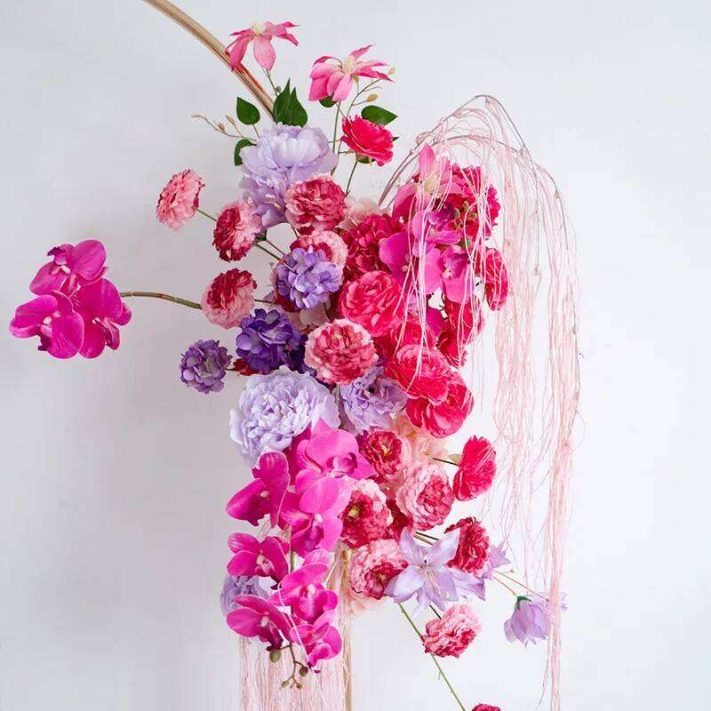 Purple Rose Anthurium Hang Corner Floral Arrangement Wedding Background Curtain Hot Pink Floor Flower Party Decor Y260130