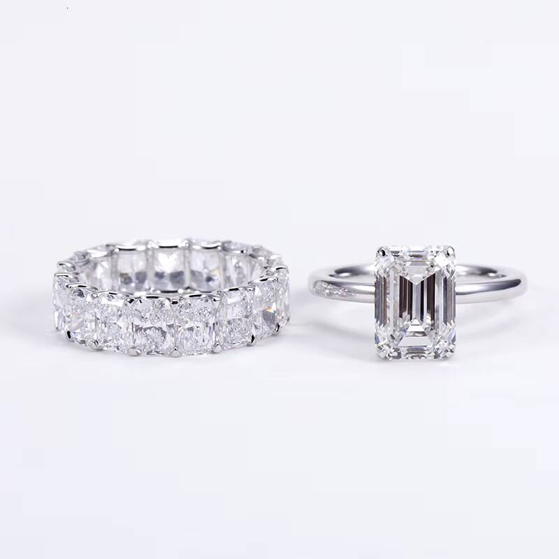 MSR-1519 18k White Gold Jewelry Engagement Rings Emerald Cut Lab Grown Diamond Stackable Rings