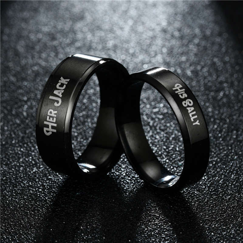 Fashion New High-end Black Step HER Jack His Sally Couple Rings