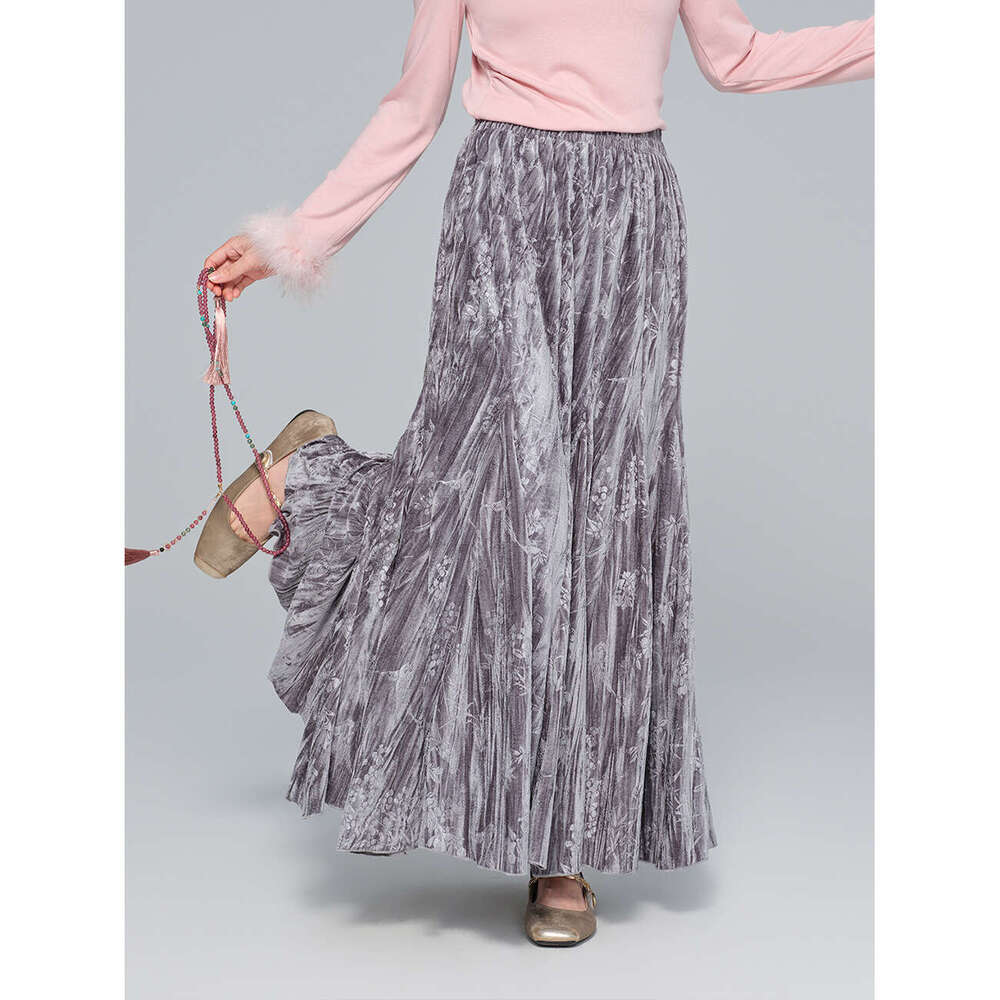 Zhihetang Chinese Retro National Style Women's Half Winter New Velvet Long Large Hem Mermaid Skirt LEEGO LENS