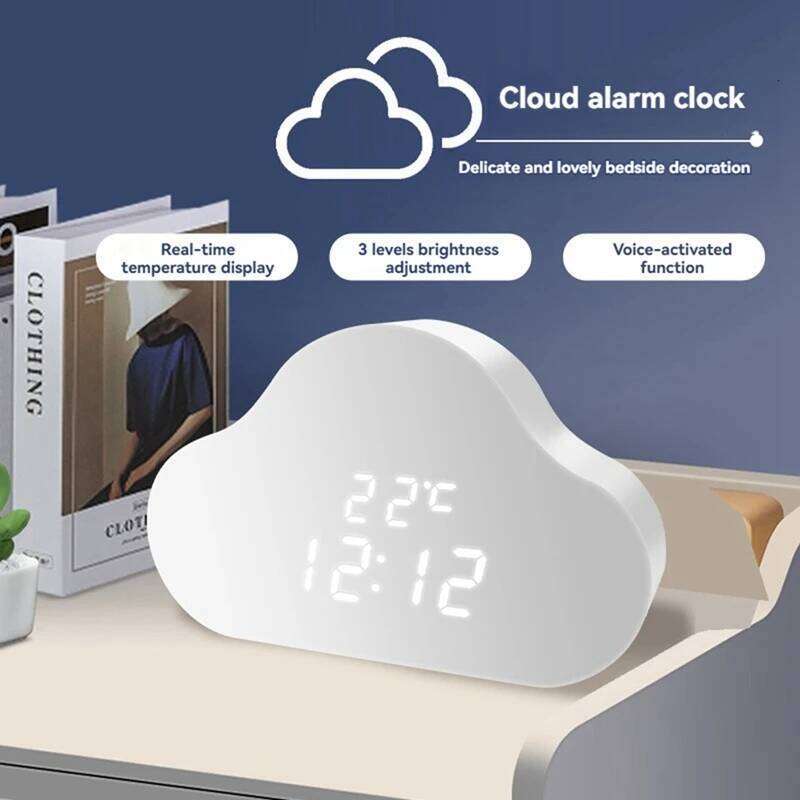 Cloud Bedside Snooze Small Alarm Student Calendar Luminous LED Voice Digital USB Home Clock W260130