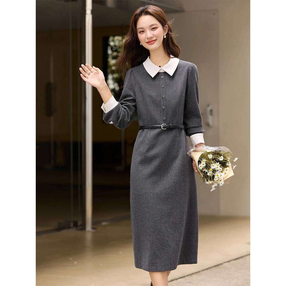 VIMLY Chic Dress for Women Casual Contrast Color A Line Long Dresses 2025 Winter Cuff Buckle Lapel Collar Female Clothing A3391 XJ260130