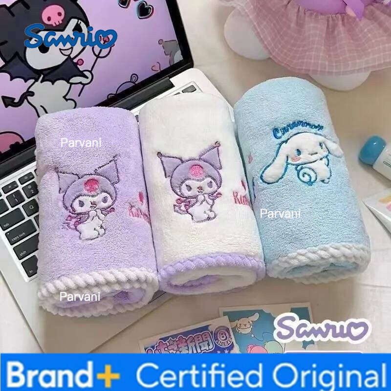 Sanrio Quality Children Coral Velvet Water Uptake Super Soft Face Towel Kuromi Household Cute Kawaii Thickening Two Packs H2601301