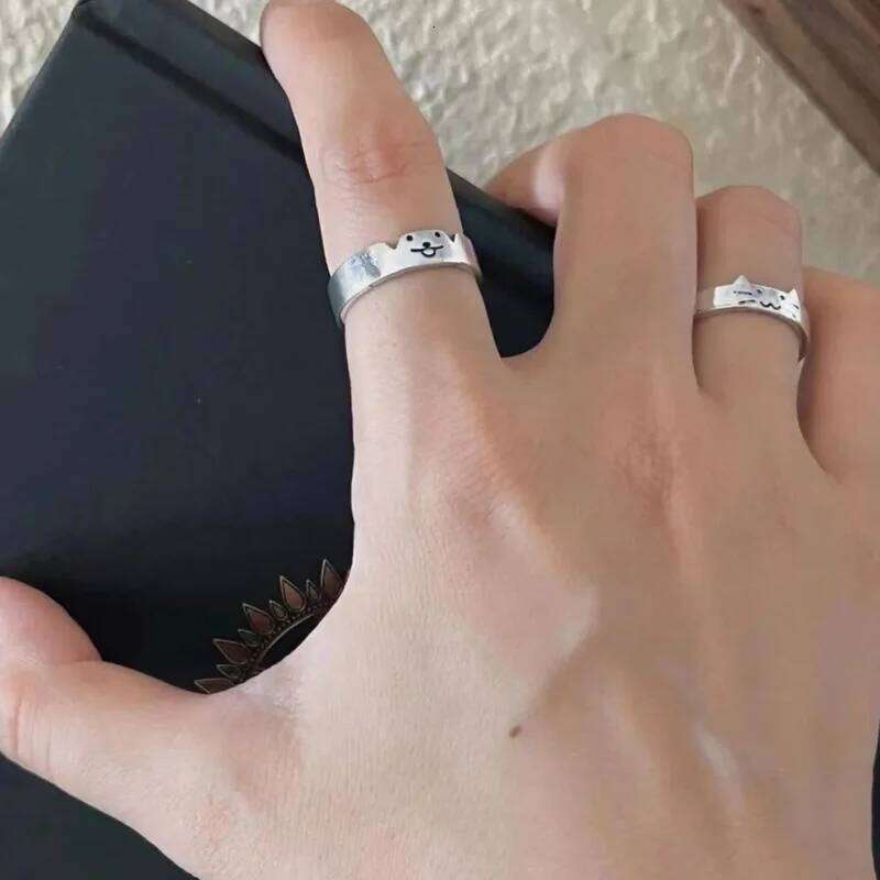 Korean Sliver Color Cat Dog Rings for Women Men Simplicity Cartoon Couple Ring Fashion Best Friend Jewelry Valentine's Day Gifts XJ260130