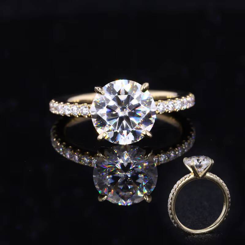 Starsgem Moissanite Ring 14k Yellow Gold 3ct 9mm Colorless Loose Moissanite Ring