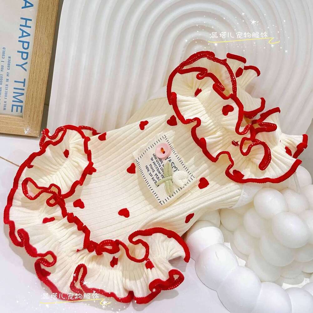 Fashion Soft Cotton Pet Puppy Clothes Trendy Simple Heart Print Cute Princess Dress For Small Medium Dog Summer Dog's Skirts H260129