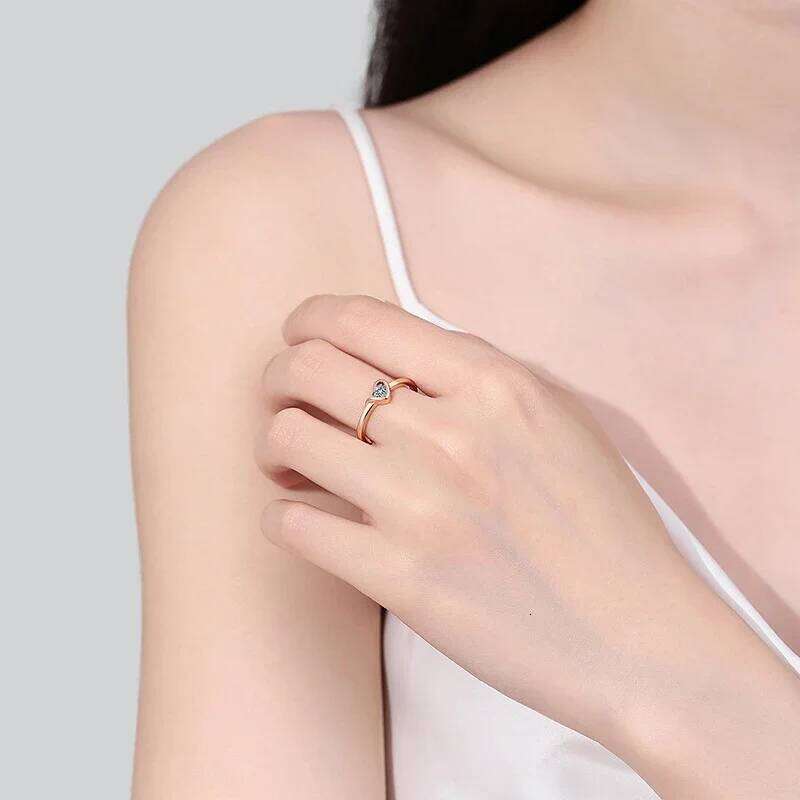 NeeTim Heart Cut Moissanite Eternity Ring 925 Sterling Silver with Champagne White Gold Plated Band Lab Diamond Rings For Women XJ260130