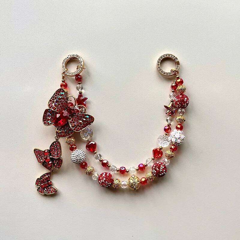 Double-Layer Round Beads Butterfly Dragonfly Fashionable Ladies Hand Bag Pendant Luxury Accessories Mobile Phone Chain Z260130