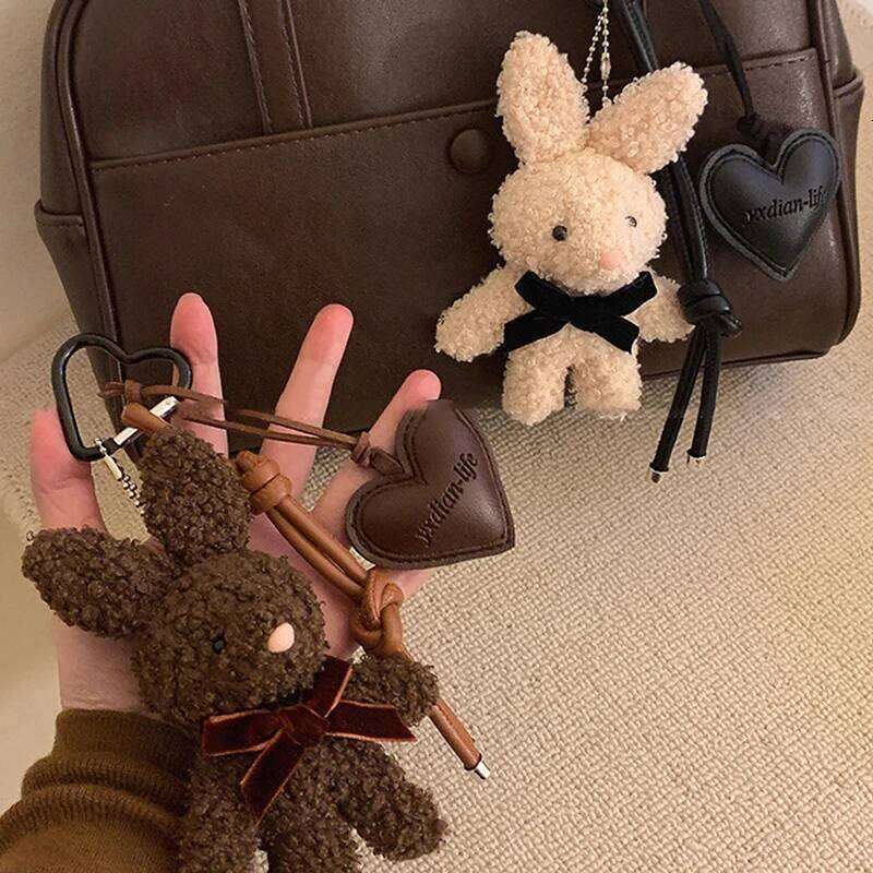 Kawaii Plush Rabbit Keychain Y2K Cute Sweet Bunny Stuffed Keyring Backpack Pendant Bag Hanging Decoration For Girls Gift Z260130