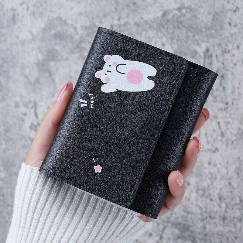 Women Short Cute Small Student Triple Fold Girl ID Card Holder Coin Purse Lady Wallets Cartoon Bag Z260130