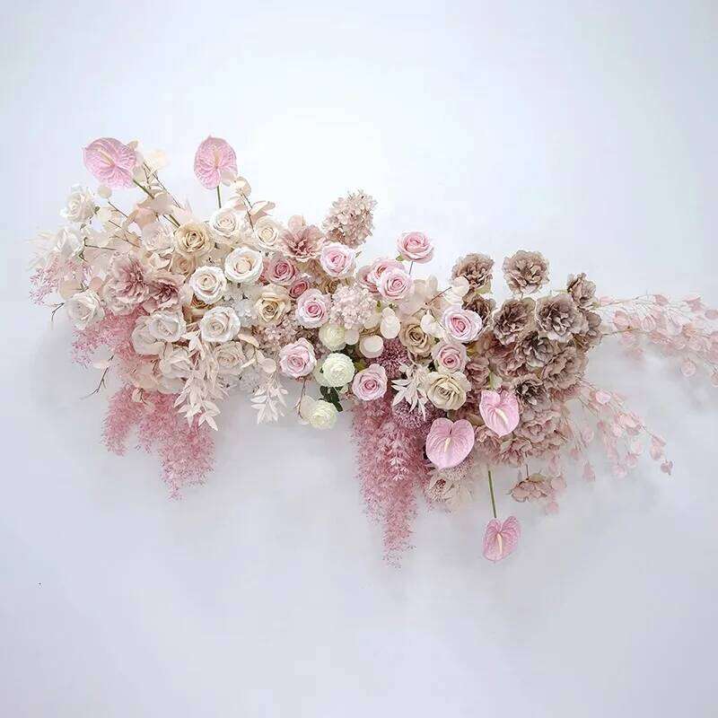 Customized Pink Series Rose Hydrangea Floral Arrangement for Event Backdrop KT Board Decor Wedding Pary Supplies Flower Runner W260130