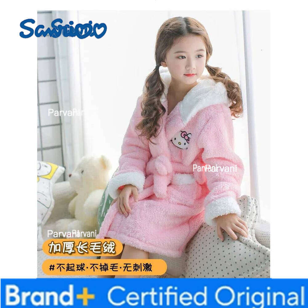 Sanrio Hello Kitty Pokemon Pikachu Pajamas Girls Night-Robe Children's Autumn Winter Hooded Thick Bathrobe Matching Outfit Clothes Top H260130