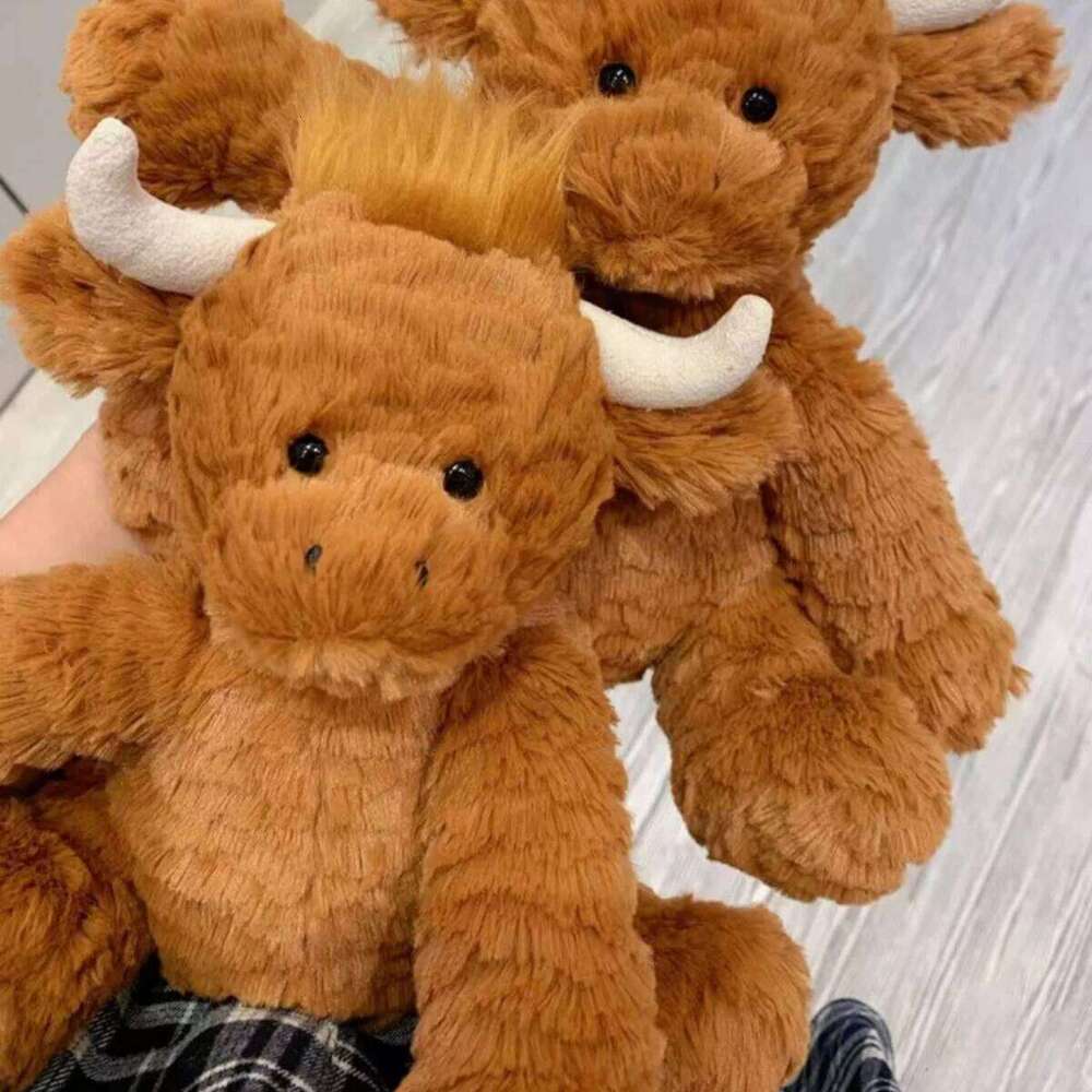 Cute Scottish Highland Plush Haired Cow Stuffed Cartoon Cattle Super Soft Huggable Farm Animal Toy Gift for Kids Y260128