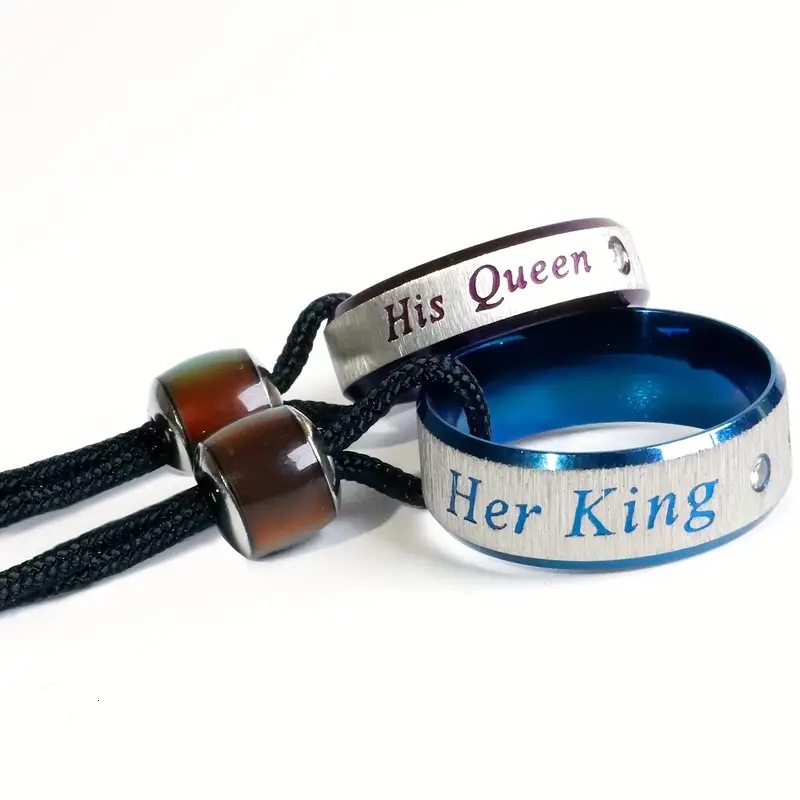 Exclusive Creative New Product Color-Changing Round Bead Blue King Purple Diamond Queen Couple Rings Necklace