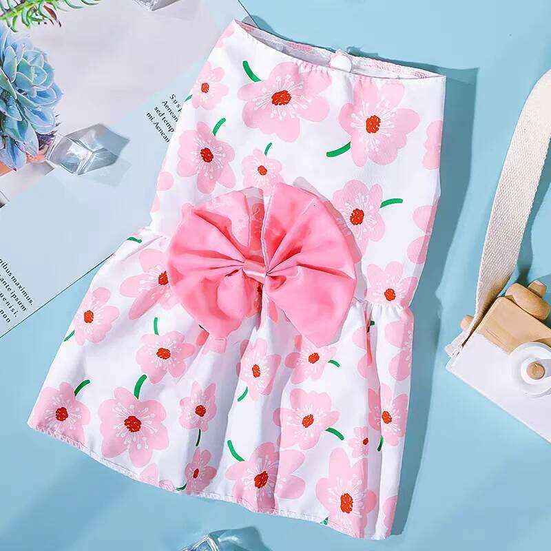 Princess Dress Summer Kitten Pet Skirt Cute Printed Bow Lace Dog Dresses for Small Medium Puppies Poodle Chihuahua Apparel H260130