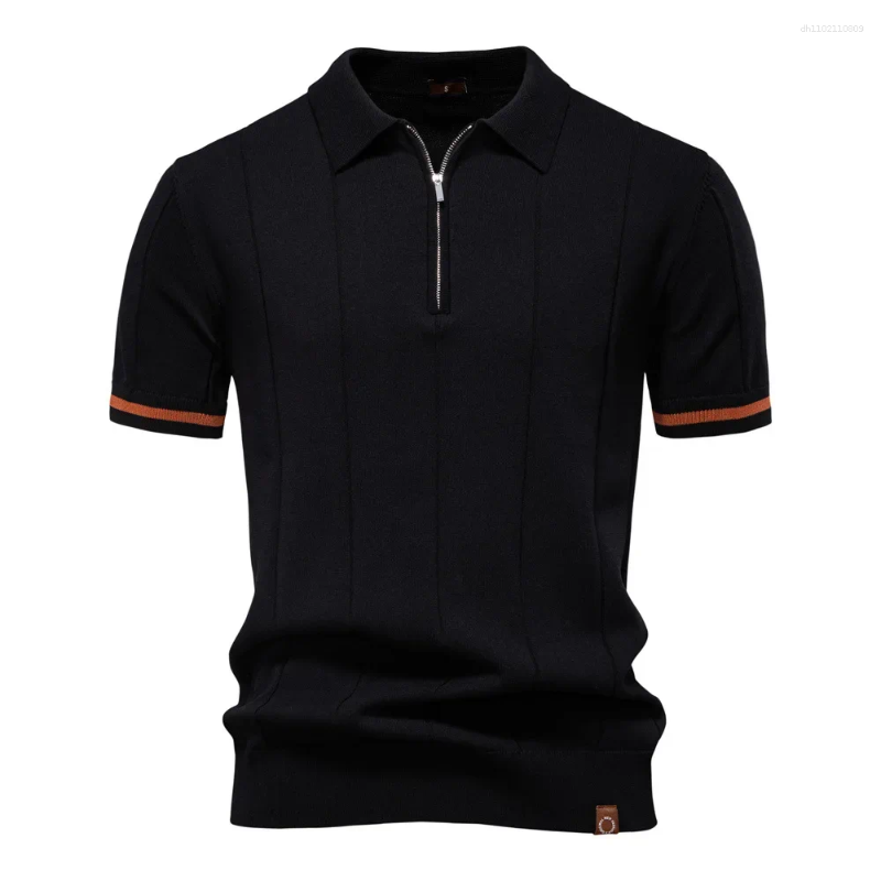 Men's Polos Summer Mens Knit T-shirt High-quality Fashion Lapel Half Zip Polo Shirt Solid Color British Short-sleeved Sweaters Men Clothing