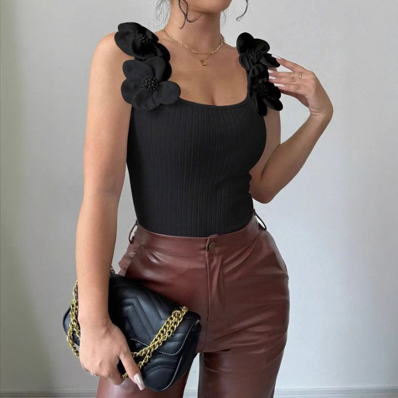 Luxury Brand Designer Clothes European And American Vest For Women, Summer New Fashionable And Elegant Casual Three-Dimensional Flower Decorated Knitt