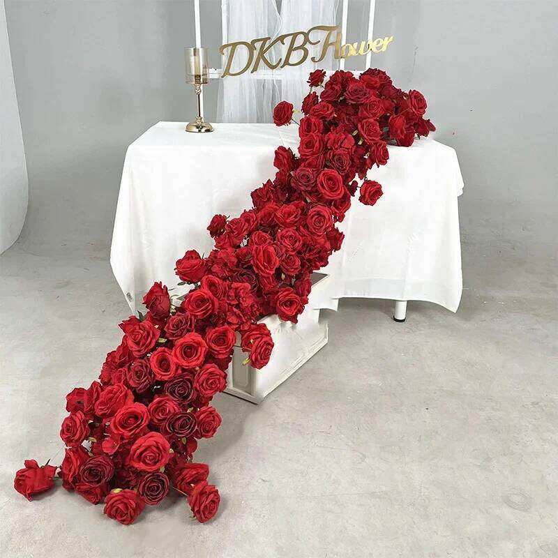 2m red rose Artificial Green Plants Row Runner Wedding Backdrop center Flower ball Decor Floral Wall Party showcase Props W260130