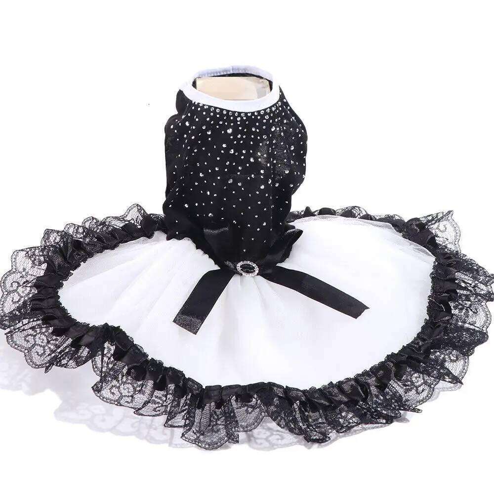 Beautiful Black-white Glitter Bow Skirt Diamond Formal Skirts with Lace Trim Dot Tutu Dog Dress Photo Prop H260130