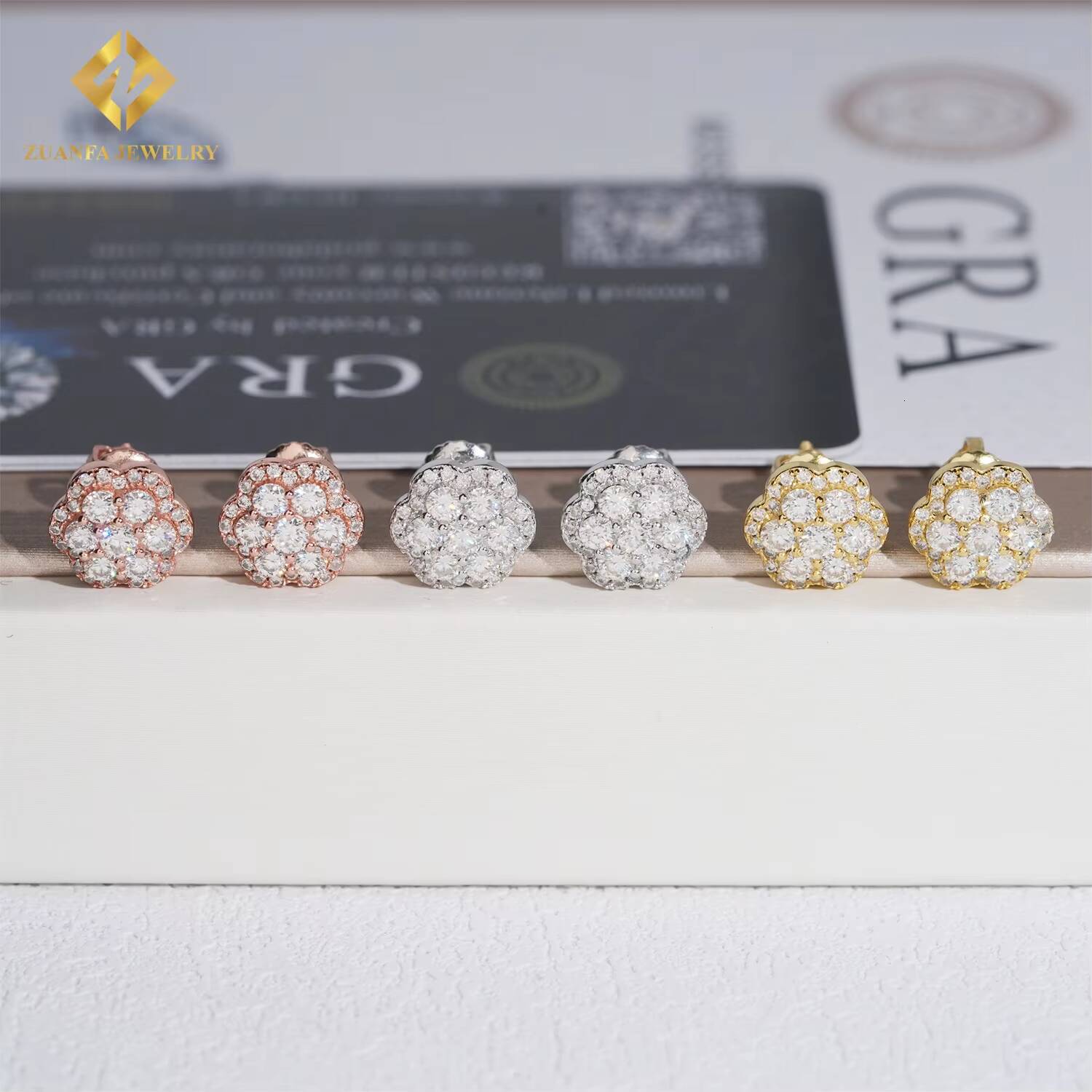 Hot Sale Full Moissanite Diamond Hoop Earrings Iced Out Moissanite Flower Cluster Moissanite Earrings Screw Back