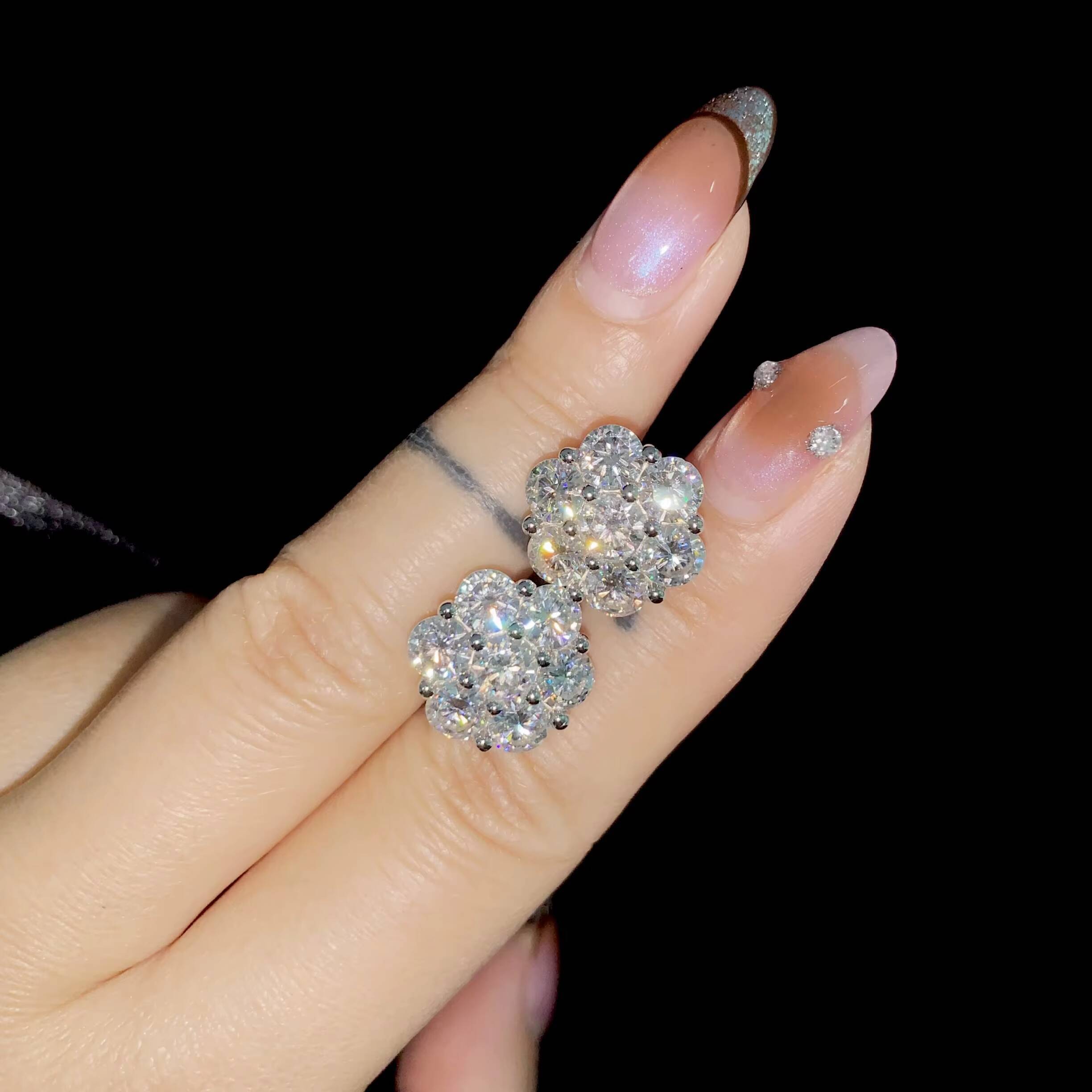 Huge 15mm Flower Moissanite Stud Earrings Flower 925 Sterling Silver Fine Jewelry Accessories Hip Hop Jewelry Gift Set