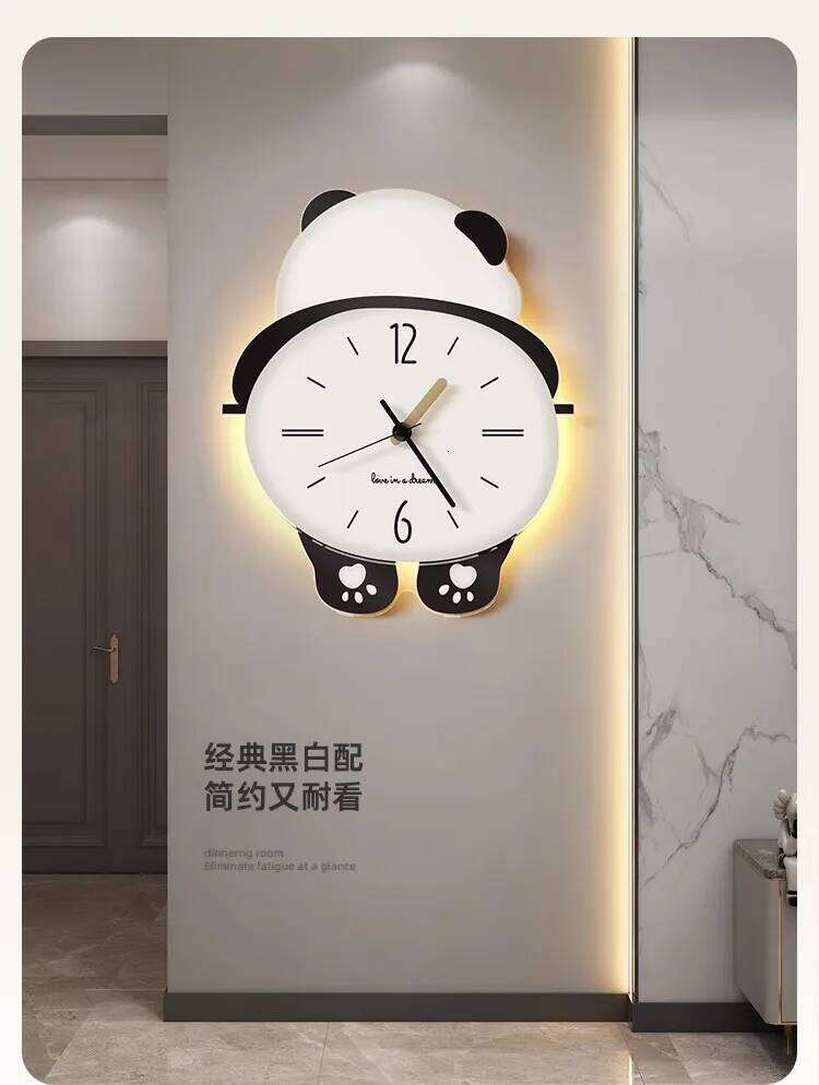 Panda Shape Living Room New High-End Hanging Creative Clock Wall Lamp Home Watch W260130