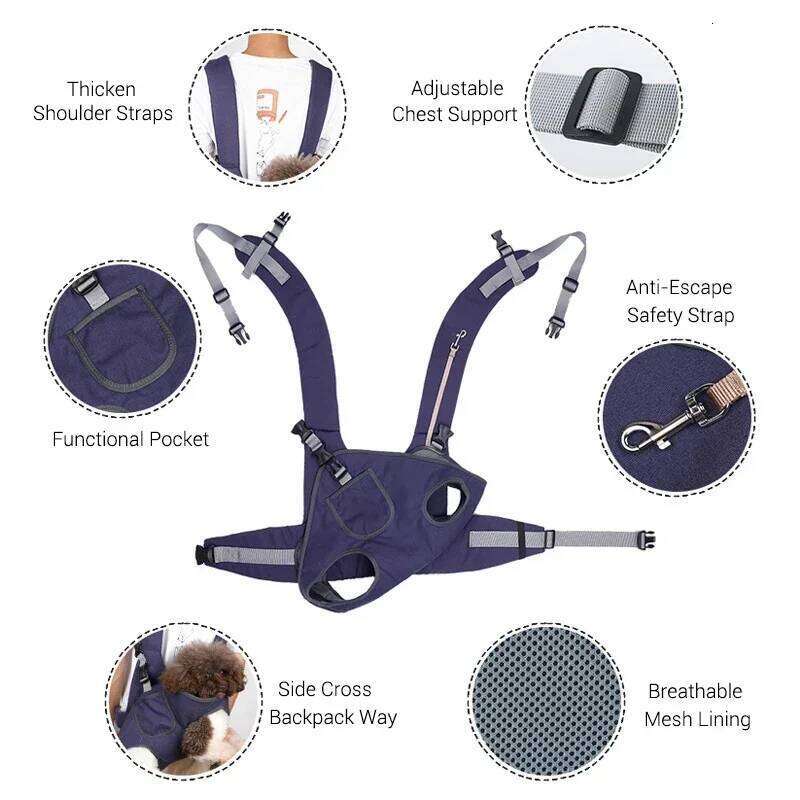 Backpack Dogs Outdoor Dog Carrier for Riding Walking Front Pack Back and Waist Protective Breathable Easy-Fit Pet Travel Bag 26H0130