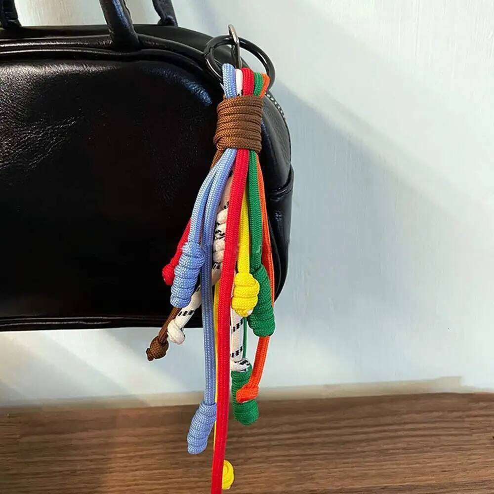 Korean Rainbow Braided Rope Keychain Fashion Bag Accessories Tassel Anti-theft Key Chain Colorful Pendant Gift Keyring Z260130