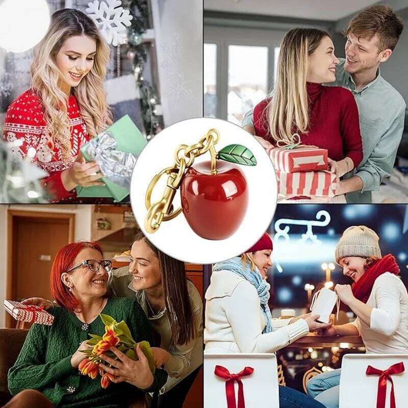 New Trendy Gold Color Resin Crimson Apple Keychain Fashion Luxury Bag Car Pendant Christmas Jewelry Gift Accessories Z260130