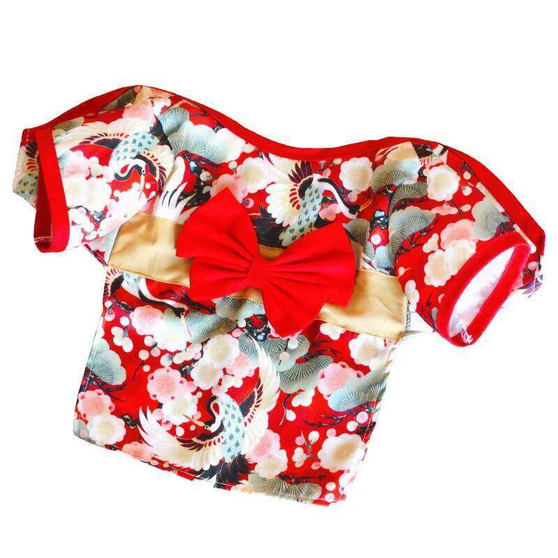 Cat Japanese Kimono Cosplay Coat Crane Cherry Blossom Pattern Jacket Girl Dog Dresses Chihuahua Pet Clothes H260129