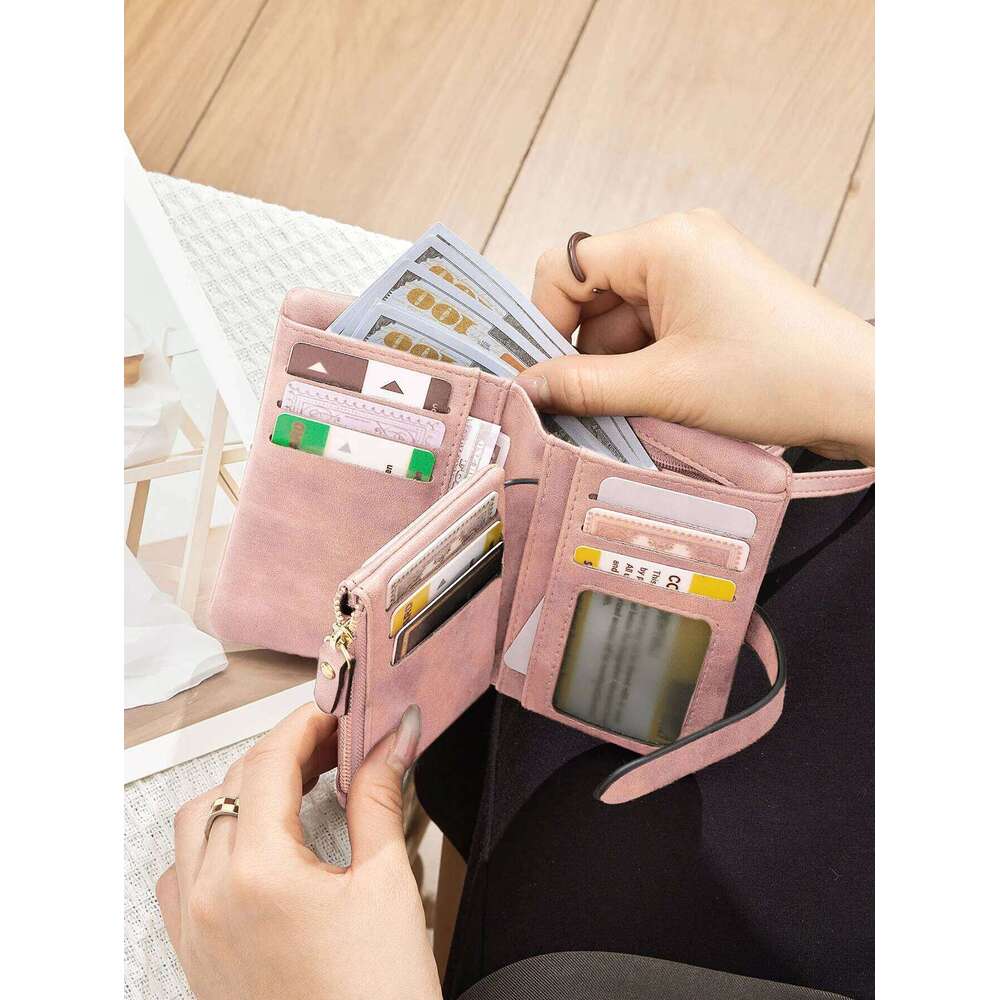 MIYIN Classic Women's Trifold Wallet SmallRFID Blocking Compact Credit Card Holder with ID Window and Wristband Short Coin Purse Z260130