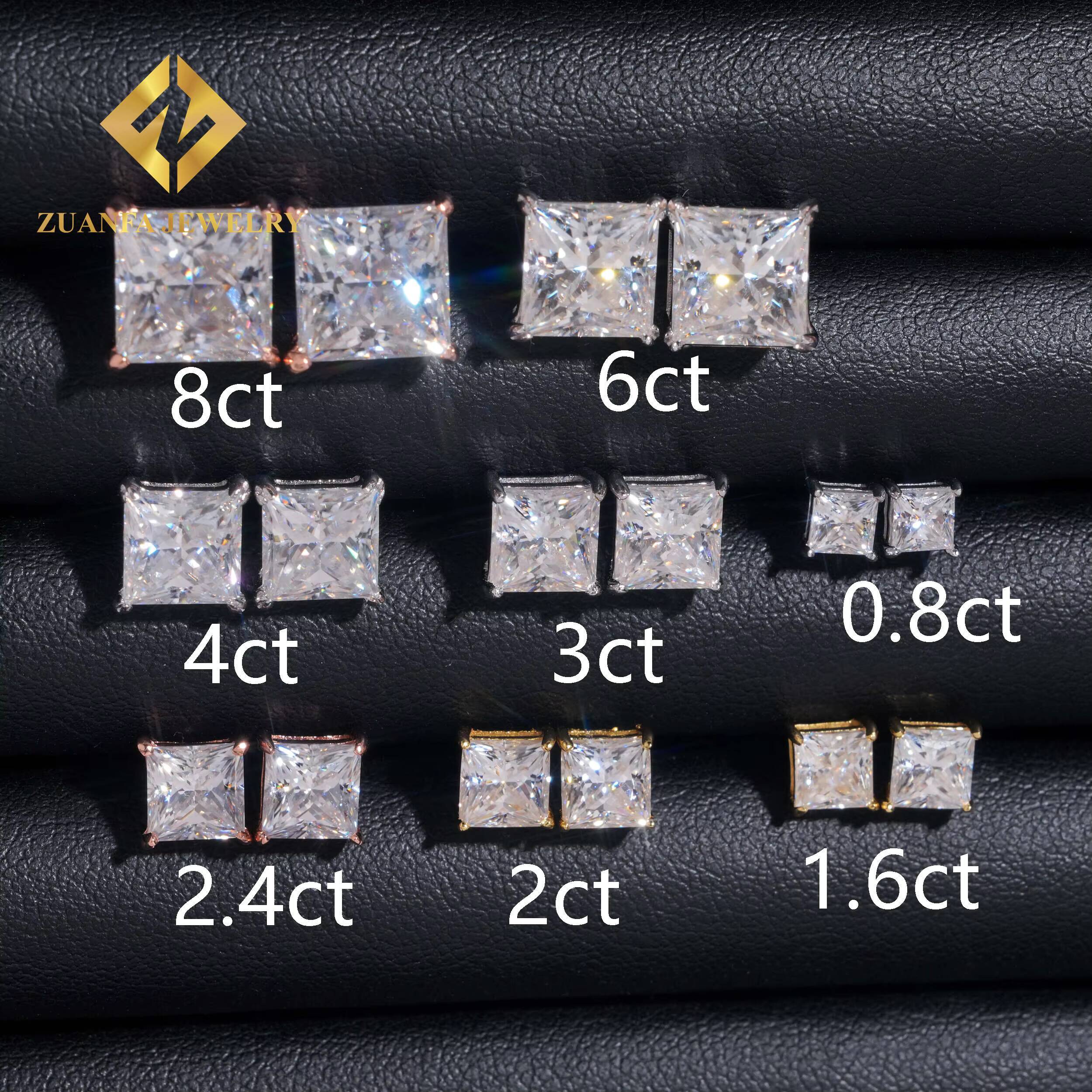 Hot Sale Princess Cut Moissanite 925 Silver Sterling Gold Plated Pass Diamond Tester Moissanite Earring