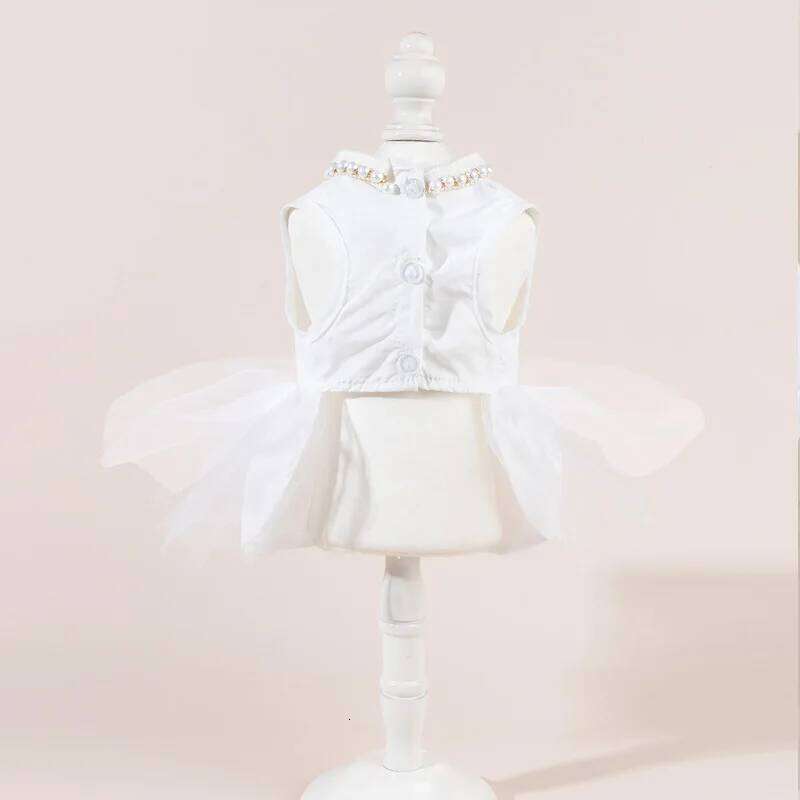 White Girl Dresses for Small Dogs Cats, Bridal Wedding Costume Puppy Princess Dress with Luxury Pearl Flower Bow Dog Clothes H260130