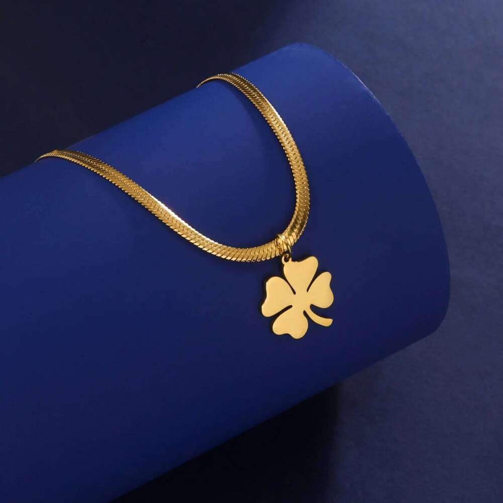 Skyrim Four Leaf Clover Necklace Stainless Steel Gold Color Snake Chain Choker for Women Girls Fashion Jewelry Wholesale